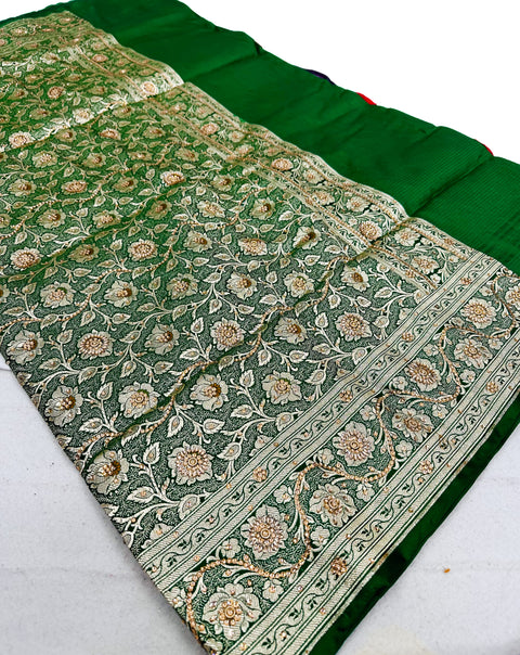 Beautifully designed Banarasi Silk Saree with heavy Handwork with stones & Zari