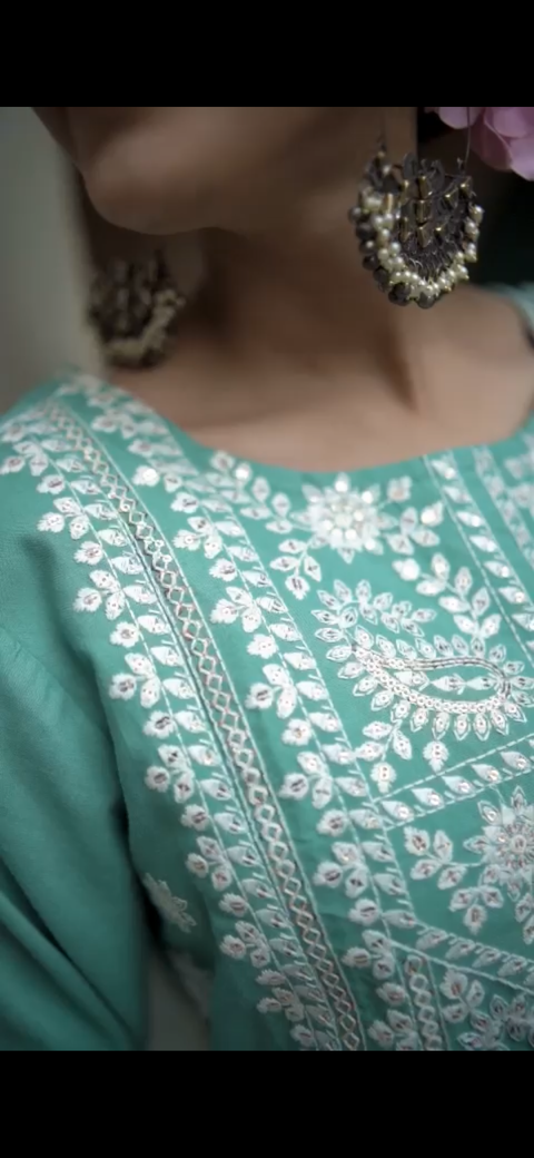 Pure & Soft Rayon Based Designer Lakhnavi Embroidered Kurti With Plazo Pants & Dupatta(Clip Attached to watch the design)
