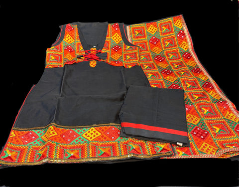 Black color salwar suit phulkari attached jacket & dupatta