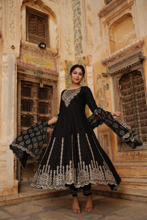 Pure & Soft Rayon Based Designer Embroidered & Mirror Work Kurti With Plazo Pants & Dupatta