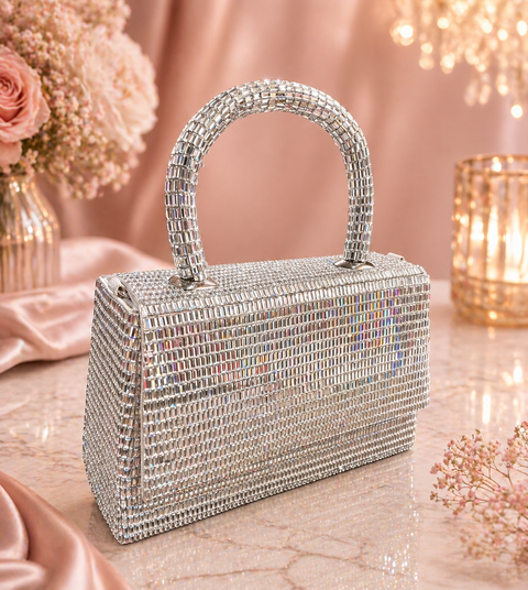 Crystals Handwork designer hand bag with handle to carry with chain inside the clutch (can be attached or detached)