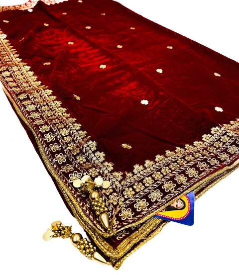 Velvet based heavy embroidery with stone work Bridal Dupatta