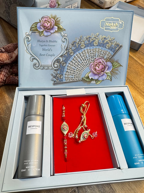 (Video clip attached)Bhaiya Bhabhi Rakhi with Perfumed deodorants gift pack