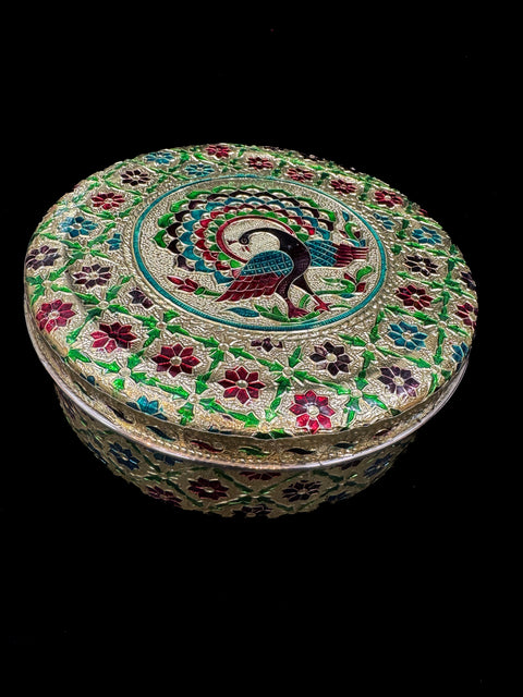 (Video clip attached) Set of Small , medium and Large size container /Printed Meenakari Steel Box/Stainless Steel Meenakari Container Box Set/Meenakari Steel Box – Pooja /wedding Celebrations