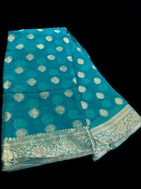 Very soft pure chiffon based Beautiful zari work Banarasi look Saree