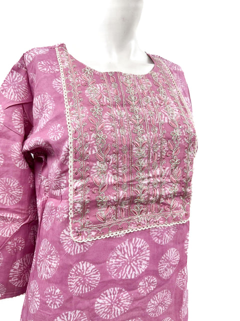 PURE & SOFT COTTON BASED DESIGNER EMBROIDERED & PRINTED WORK KURTI WITH PLAZO PANTS & DUPATTA