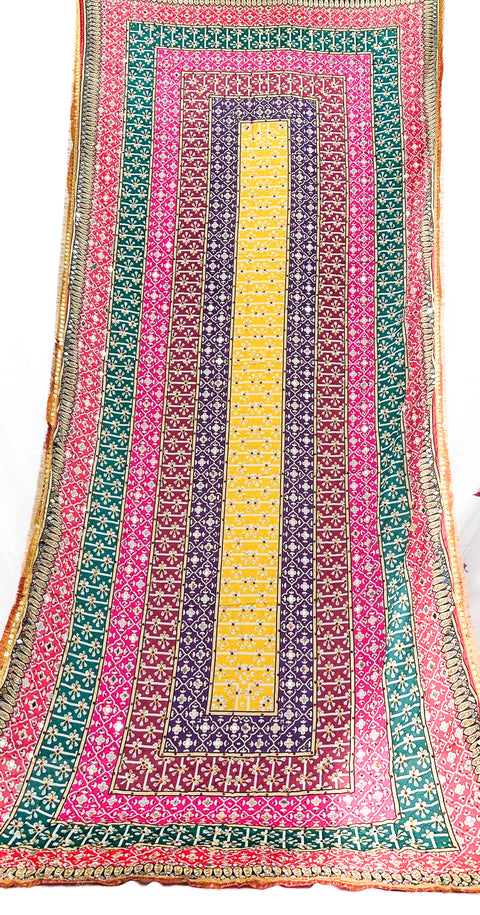 Pakistani Multicoloured printed with embroidery & original Mirror work Dupatta with stone work (Heavy Dupatta)video clip attached