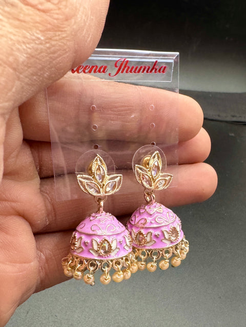 Polki Stone With Pearls Work Beautiful Meenakari Jhumka