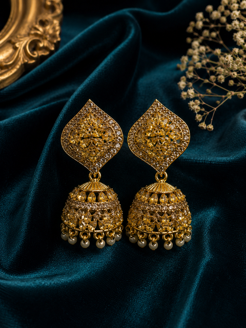 Golden Jerkan stone with pearls work beautiful Jhumka