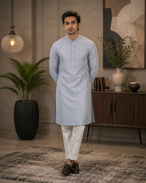 Pure cotton based beautiful embroidery work at front and back with sequins work designer Kurta & white Pajama (slight variation in color and design is possible)