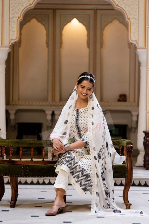 Pure & Soft cotton Based Designer Embroidery work Printed Kurti With Plazo Pants & Dupatta
