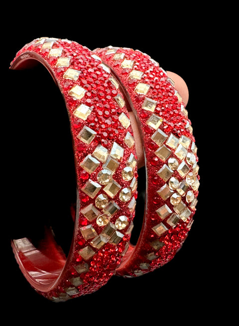 Beautiful red stone with Crystal stone designer Brass kade set (customised with plain Velvet or Metal Bangles )