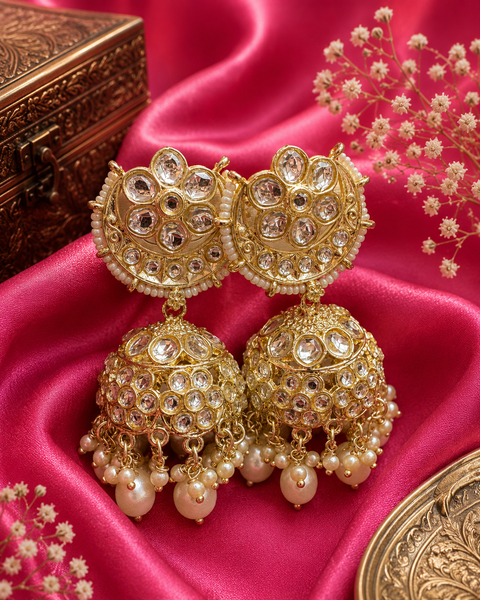Beautiful pearls with kundan work jhumka