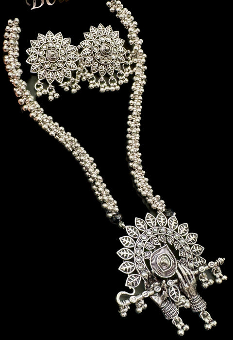 Murli design Beautiful work oxidised Necklace with earrings