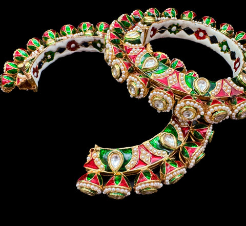 Original Kundan with meenakari work pearls work Rajwadi beautiful design Designer Kade (Openable , Screw Designed)pair
