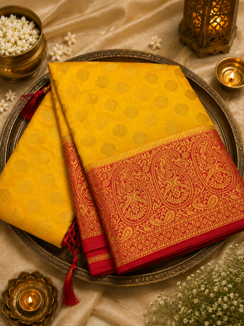 Art Silk Based beautiful design Saree with contrast Pallu (blouse is attached to Saree ) slight variation in color and design is possible )