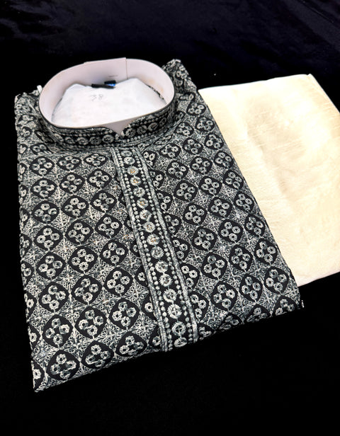 Pure Rayon Based Beautiful Embroidery Work At Front And Back With Sequins Work Designer Kurta & cream Pajama