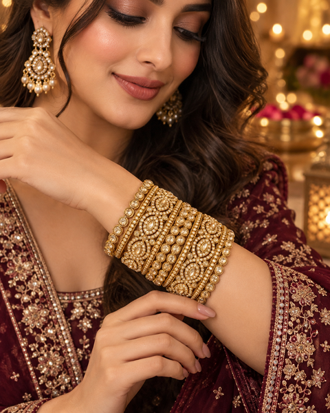 Beautiful bangle set featuring sparkling polki stones (Slight variations in color & design is possible )