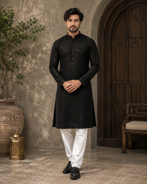 Pure and Soft Rayon based Heavy embroidery with sequined work designer Kurta with white Pajama