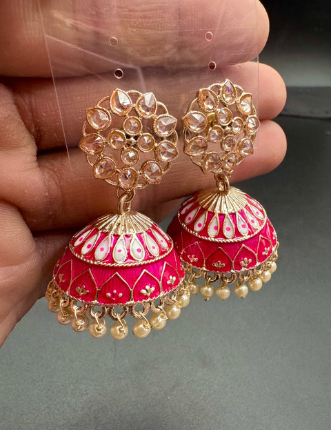 Polki Stone With Pearls Work Beautiful Meenakari Jhumka