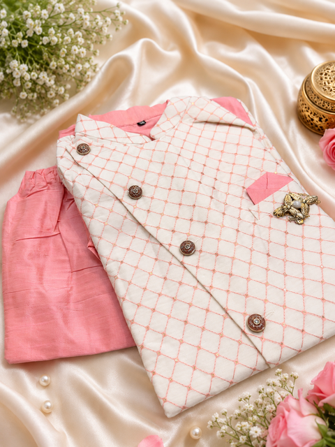 Brocade silk designer jacket with plain kurta and pants (slight variation in color & design is possible )