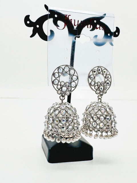 Polki stone with pearls work beautiful oxidised jhumka