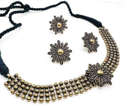 Beautiful Oxidised Necklace with Earrings and Ring