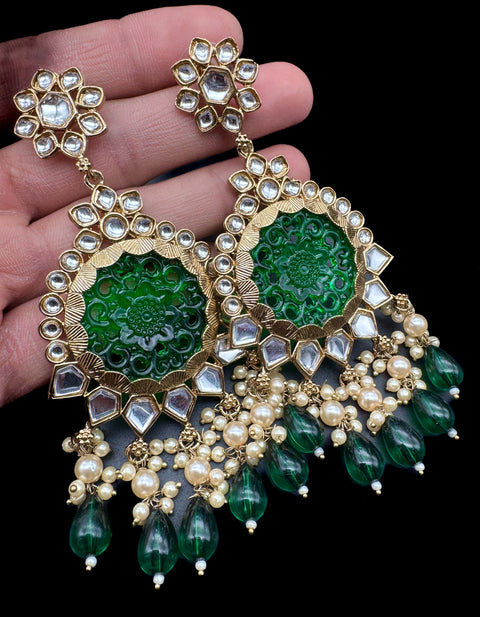 Kundan with beautiful pearls heavy look Earrings with lite weight