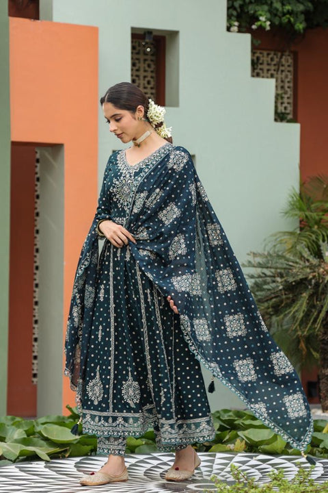 Pure & Soft Rayon Based Designer Embroidered & Mirror Work Anarkali Kurti With Plazo Pants & Dupatta(Video Clip attached)