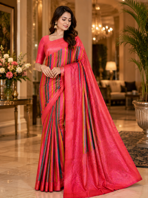Soft Silk Saree with contrast beautiful pallu , border and blouse (blouse piece attached to Saree ) slight variation in color and design is possible)
