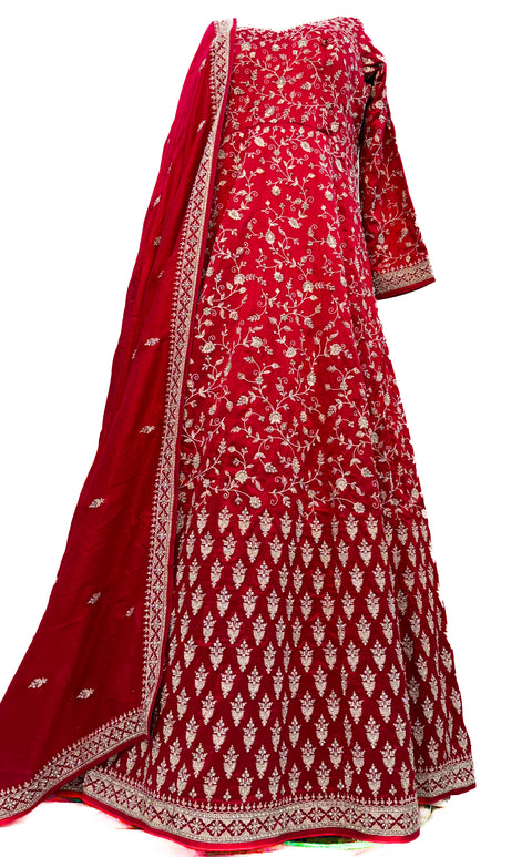 Pure chiffon based chikankari work with sequinned work embroidery work design Heavy Ken ken Bridal designer gown with heavy work netting dupatta( video clip attached for reference )