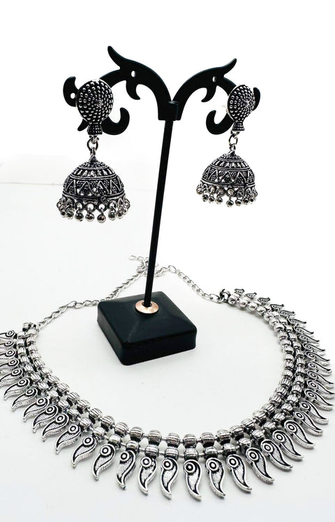 Beautiful Oxidised Necklace with Earrings