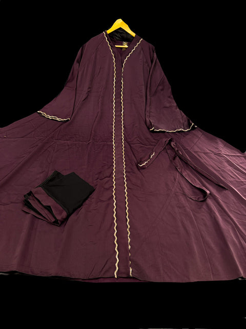 Wine color Beautiful and very Soft georgette based handwork Abaya (Chest 46 inches and length approximately 56 inches)with Hijaab (scarf)