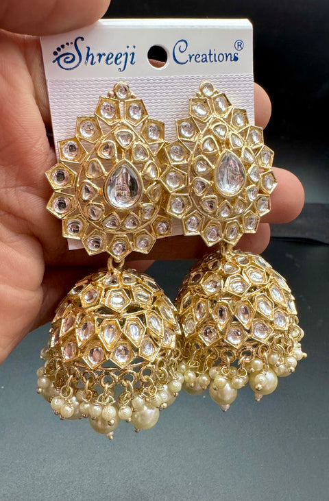 Bigger size and lite weight Beautiful pearls with kundan work jhumka