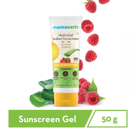 Mamaearth HydraGel Indian Sunscreen with Aloe Vera & Raspberry for Sun Protection – 50 g