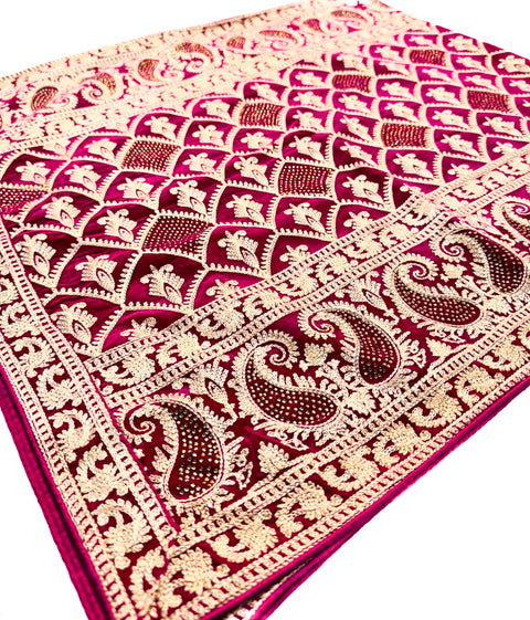 Hot Pink colour velvet based golden embroidery work  Dulha Sherwani shawl