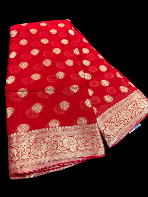 Very soft pure chiffon based Beautiful zari work Banarasi look Saree