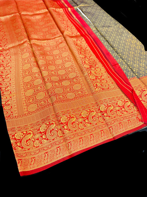 Brocade Soft Silk Saree with contrast beautiful pallu , border and blouse