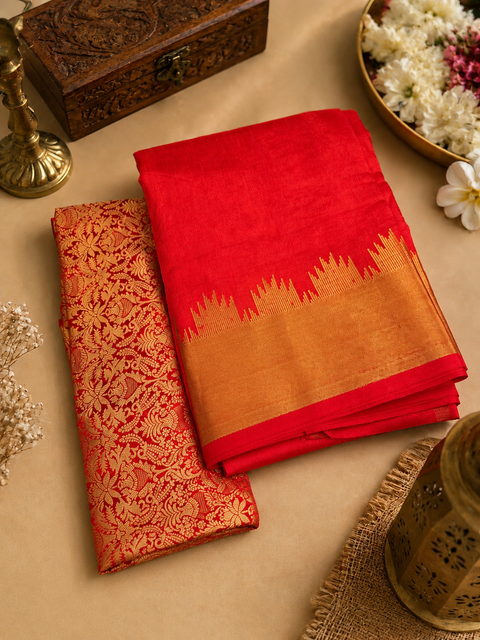 Plain Saree with Rich Zari Border and Contrast Blouse Piece (Separate). Model image is for reference only. Slight variation in color and design may occur.