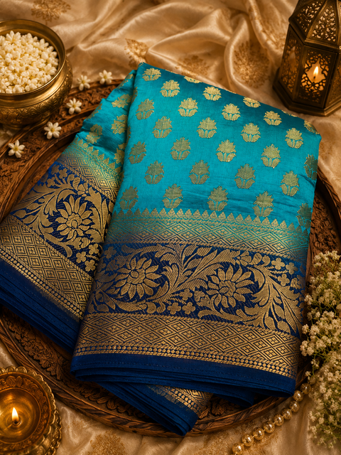 Art Silk Based beautiful design Saree with contrast Pallu (blouse is attached to Saree ) slight variation in color and design is possible )