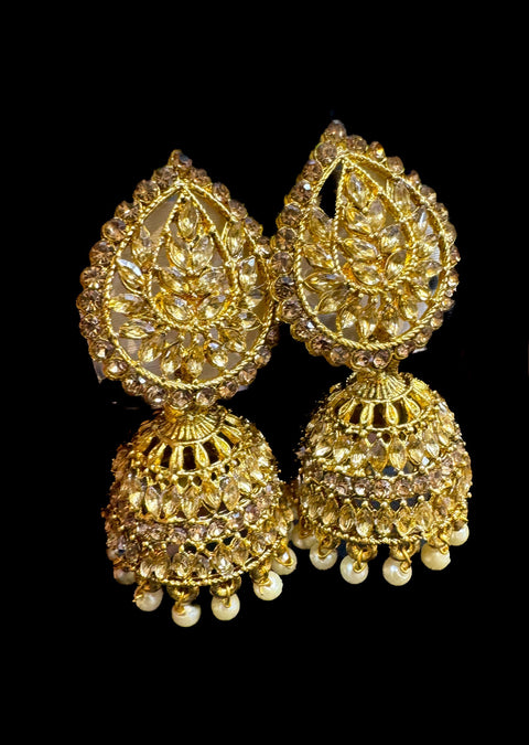 Dark Gold color Beautiful pearls with kundan work jhumka