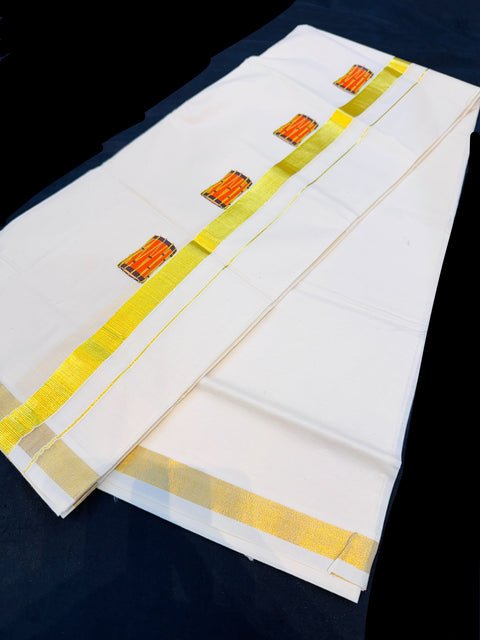 Woven Cotton Kerala Mundu / Dhoti in Off White ( 4 mtrs )