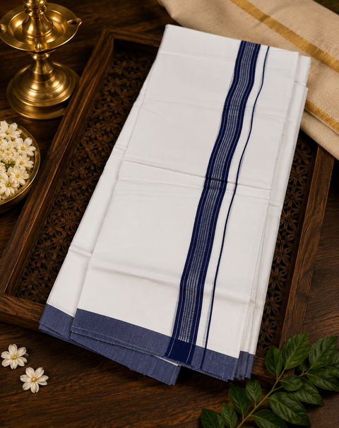 Woven Cotton Kerala Mundu / Dhoti in White ( 3.75 mtrs )Kurta not included,slight variation is possible