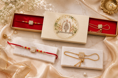 (Video clip attached )Bhai Bhabhi special American diamond stones Rakhi ,Stylish with pearl detailing, presented in a premium gift box