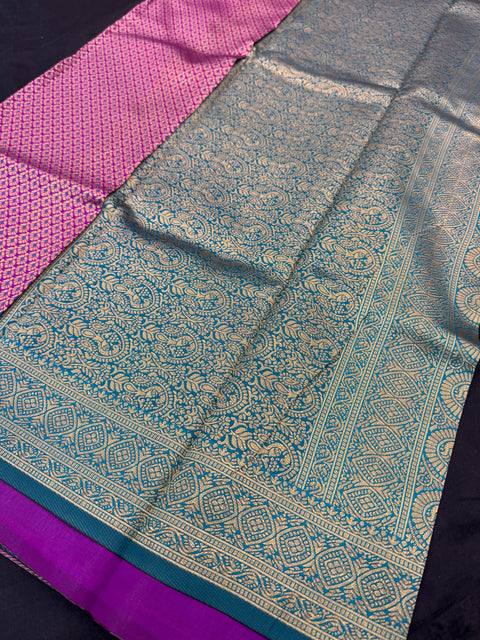Brocade Soft Silk Saree with contrast beautiful pallu , border and blouse