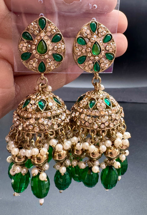 Beautiful polki stone  & Pearls work bigger jhumka (very lite weight)