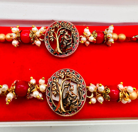 Bhai Bhabhi Pair Beautiful  pearl work Rakhi In Beautiful Box Packing