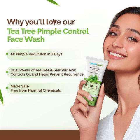 Mamaearth Tea Tree Pimple Control, Anti Acne Face Wash with Tea Tree & Salicylic for Oily & Acne-Prone Skin - 150 ml | Controls Oil to Prevent Pimples | Made Safe