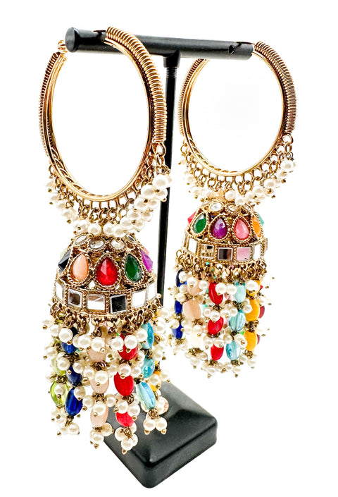 Pearls hanging with mirror work beautiful heavy work designer Jhumka Balian