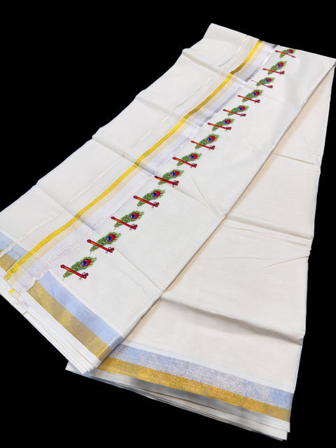 Woven Cotton Kerala Mundu / Dhoti in Off White ( 4 mtrs )